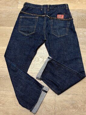Vintage Y2k Fiberops Men's Selvedge Studded 6 Pocket Raw Denim Jeans Size 32x32